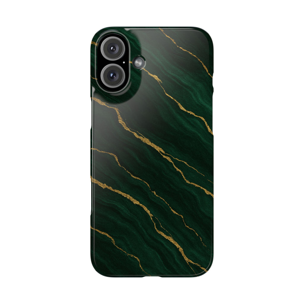 Dark Green Marble with Gold Veins Slim Phone Case