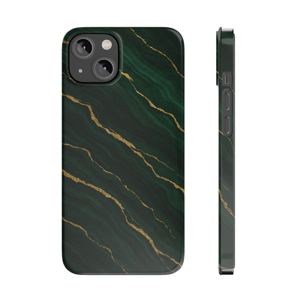 Dark Green Marble with Gold Veins Slim Phone Case