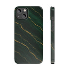 Dark Green Marble with Gold Veins Slim Phone Case