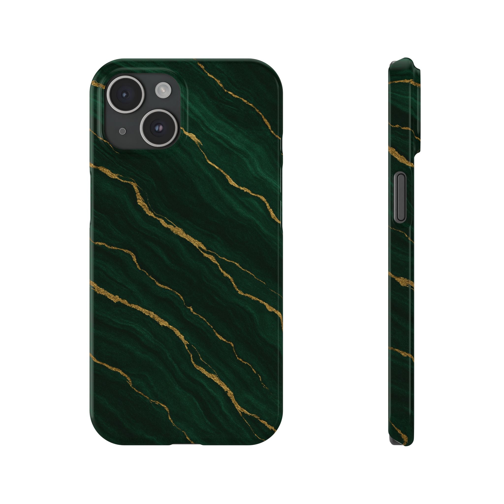 Dark Green Marble with Gold Veins Slim Phone Case