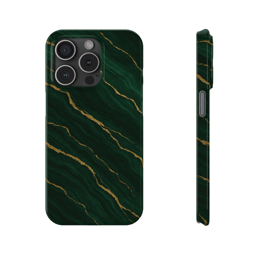 Dark Green Marble with Gold Veins Slim Phone Case