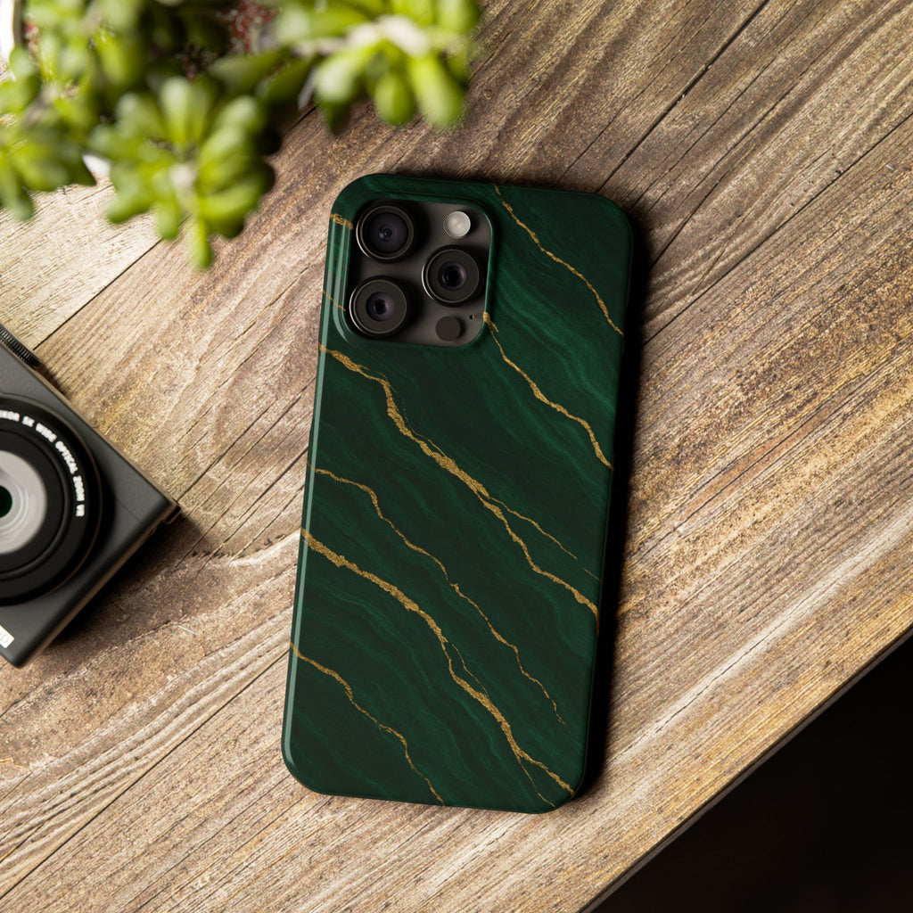 Dark Green Marble with Gold Veins Slim Phone Case