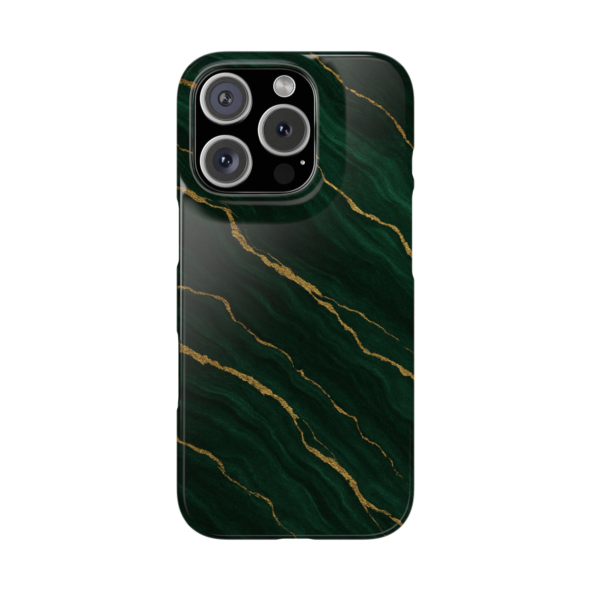 Dark Green Marble with Gold Veins Slim Phone Case