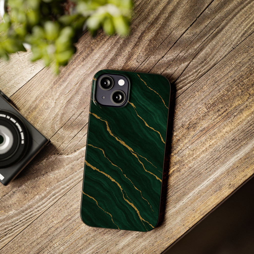 Dark Green Marble with Gold Veins Slim Phone Case