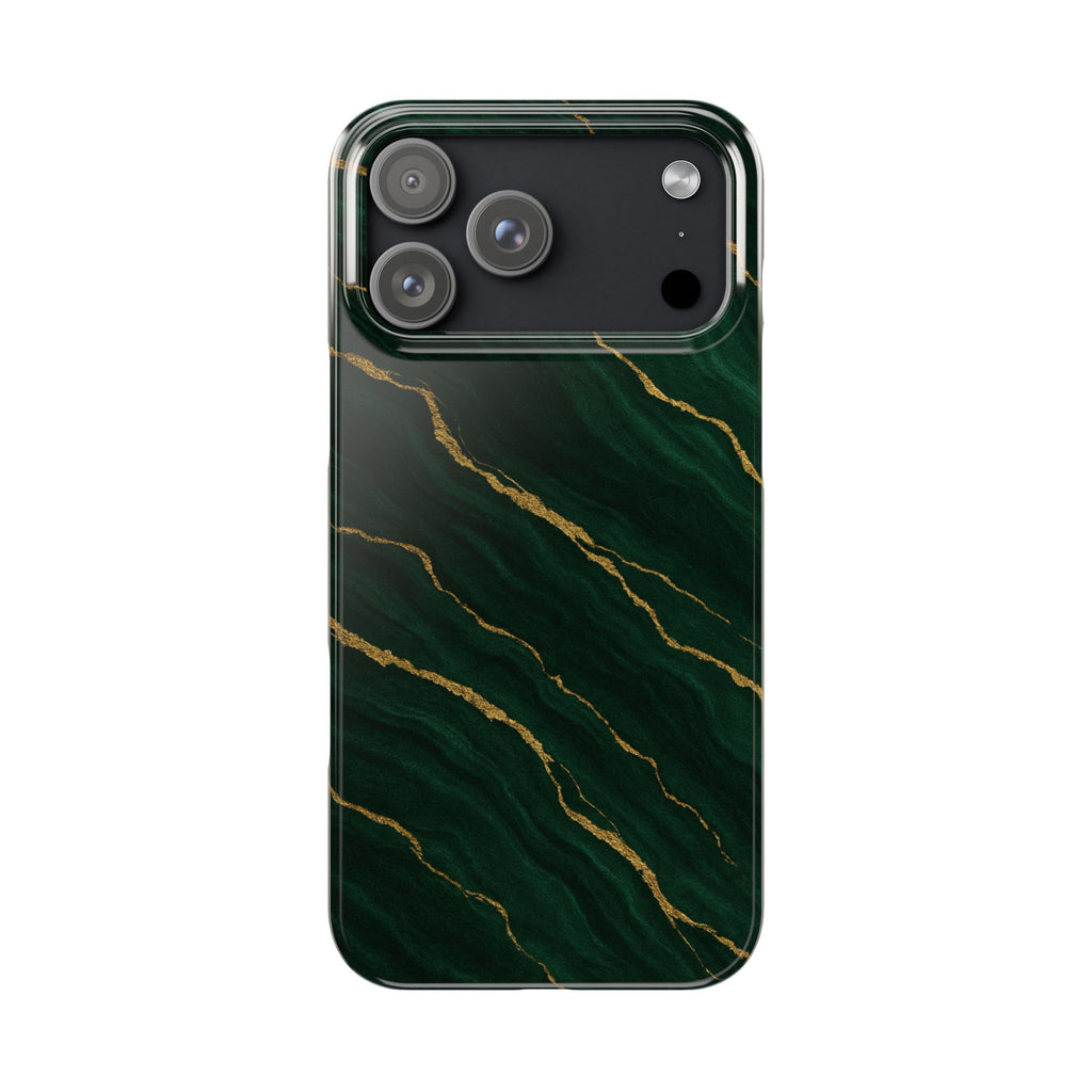 Dark Green Marble with Gold Veins Slim Phone Case