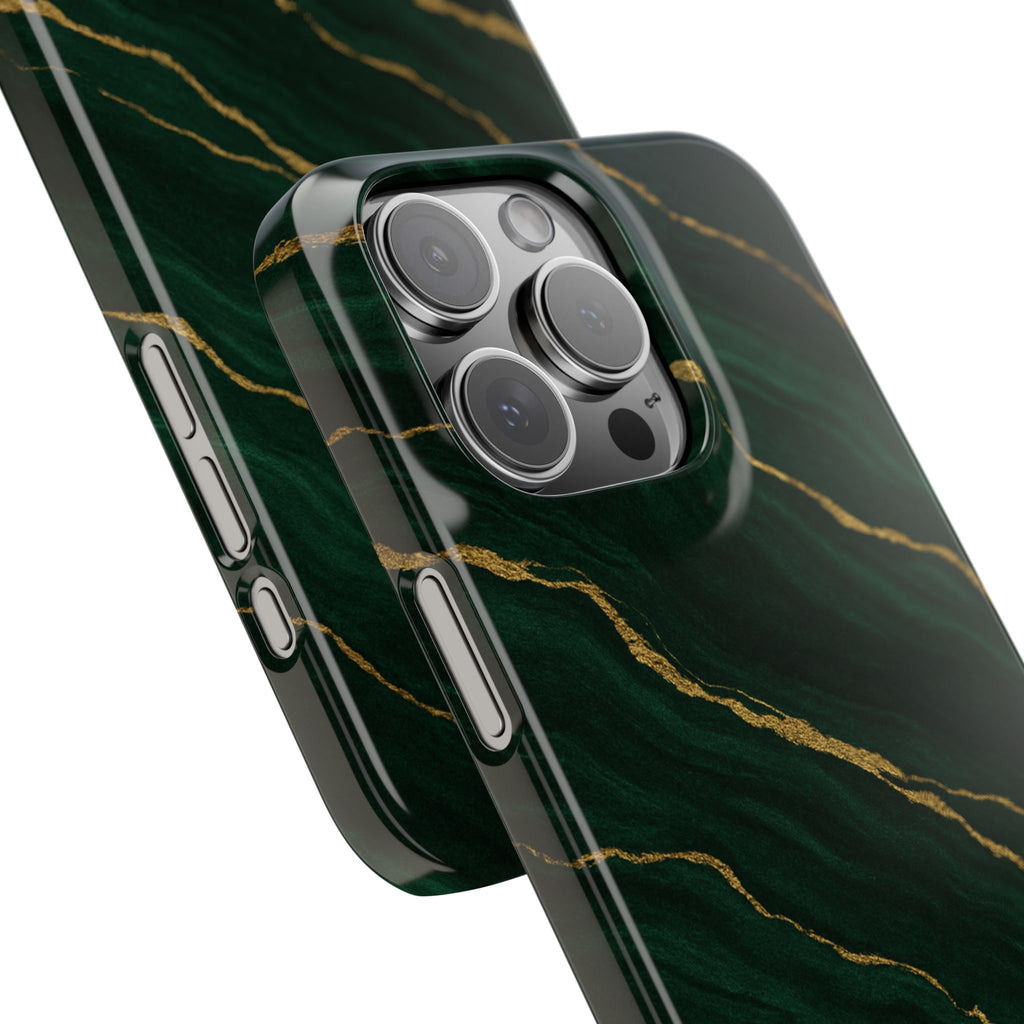 Dark Green Marble with Gold Veins Slim Phone Case