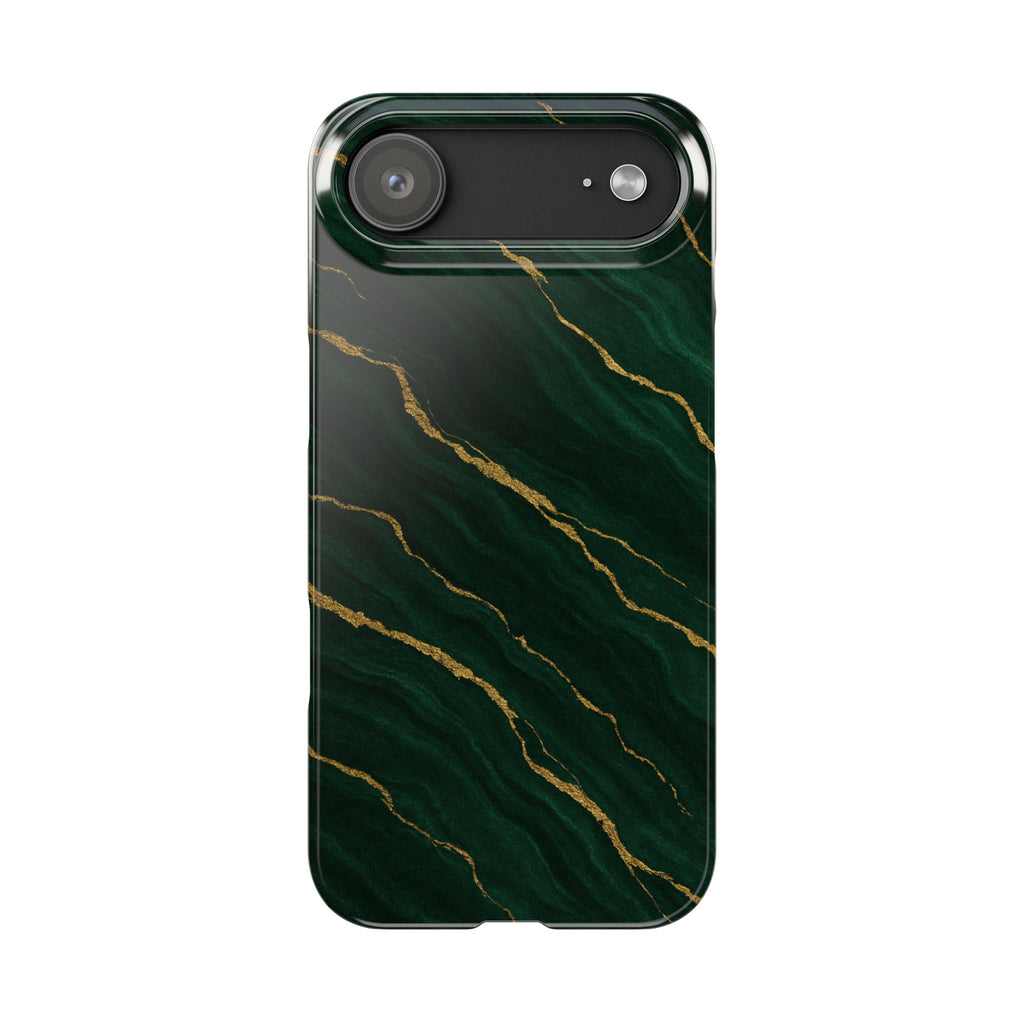 Dark Green Marble with Gold Veins Slim Phone Case