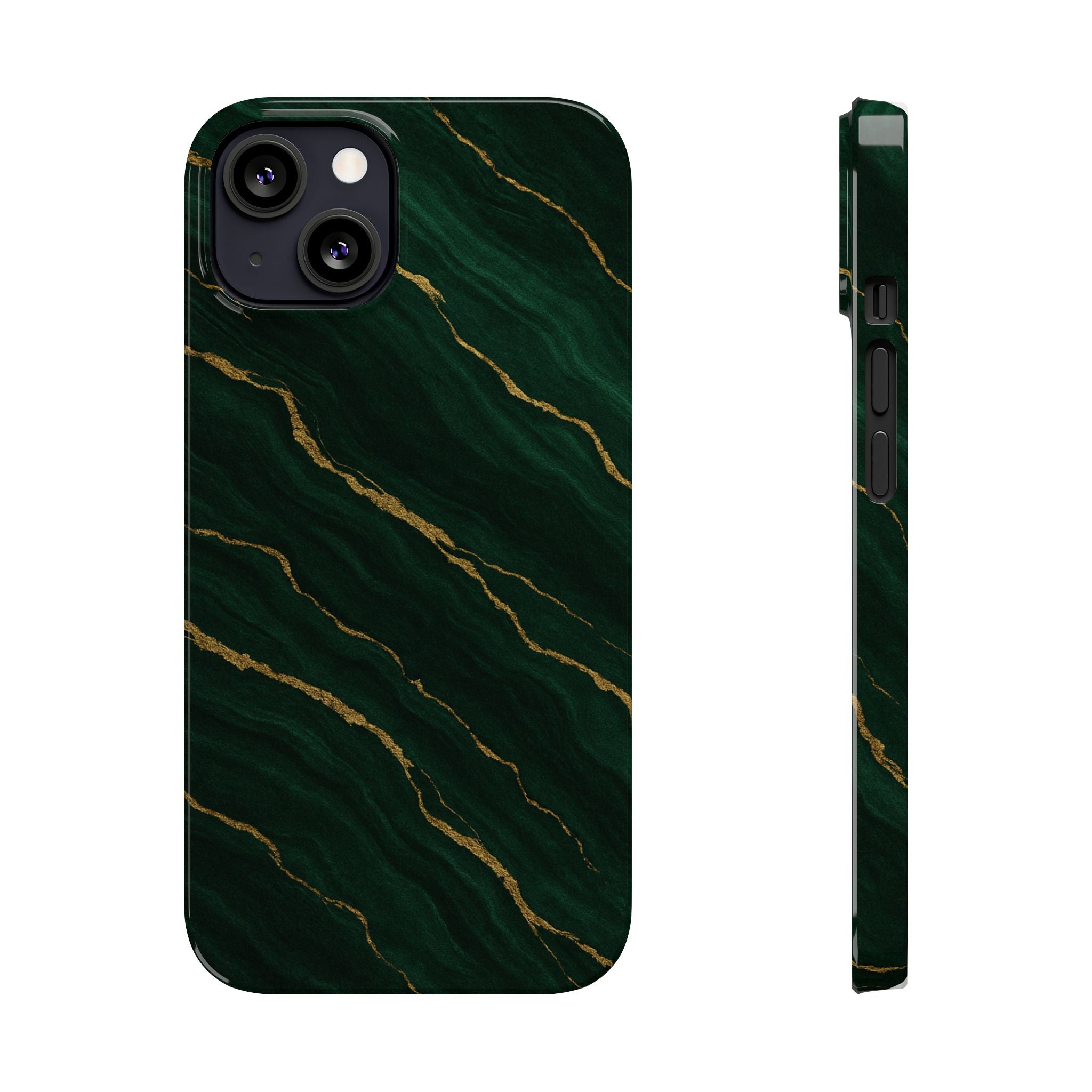 Dark Green Marble with Gold Veins Slim Phone Case