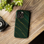 Dark Green Marble with Gold Veins Slim Phone Case