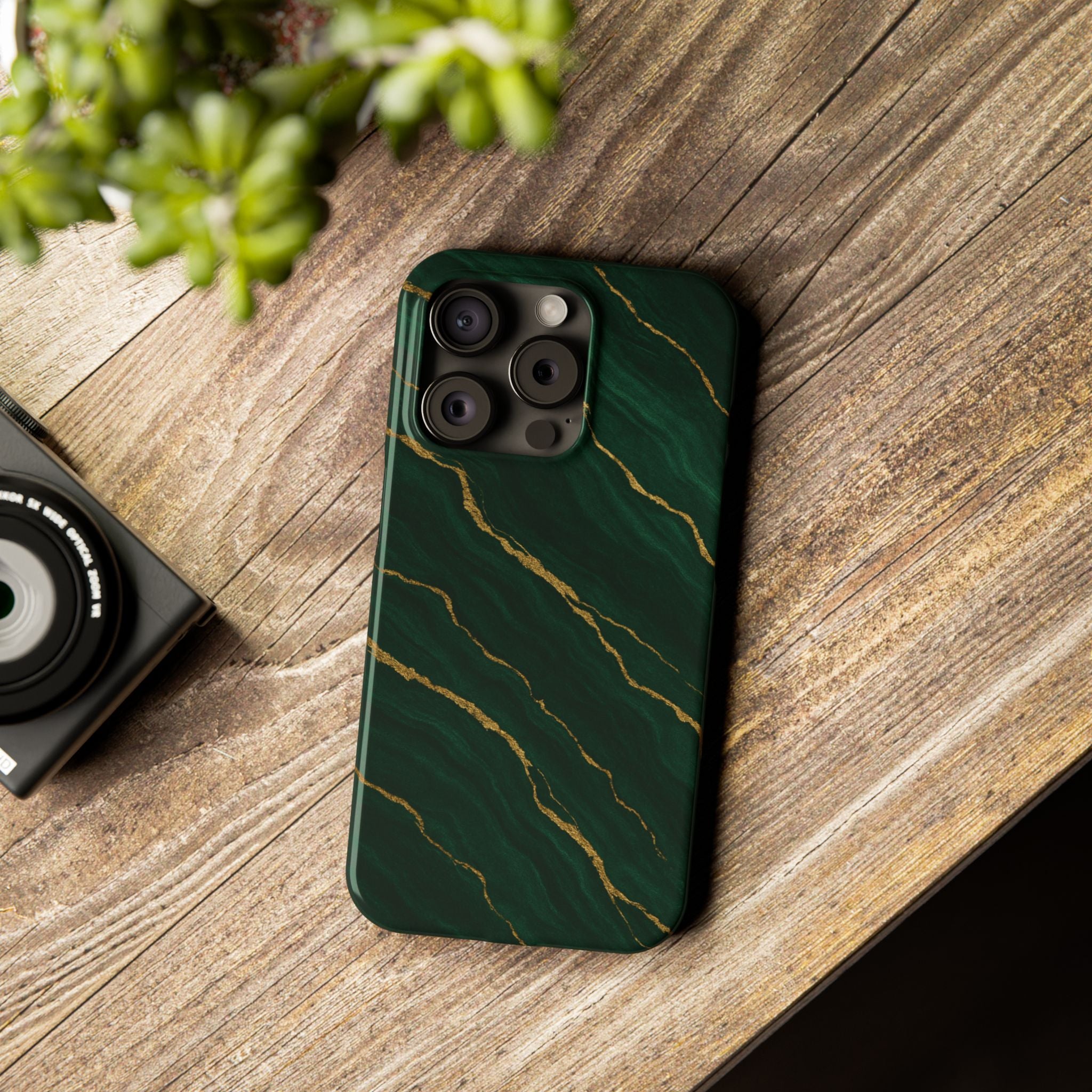 Dark Green Marble with Gold Veins Slim Phone Case