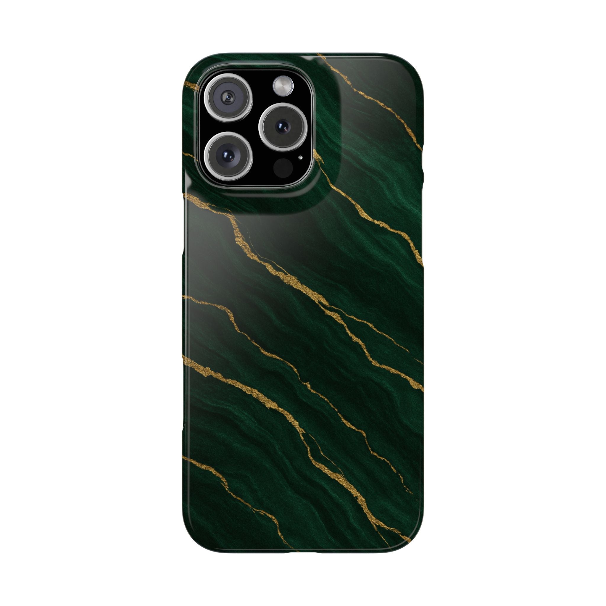 Dark Green Marble with Gold Veins Slim Phone Case