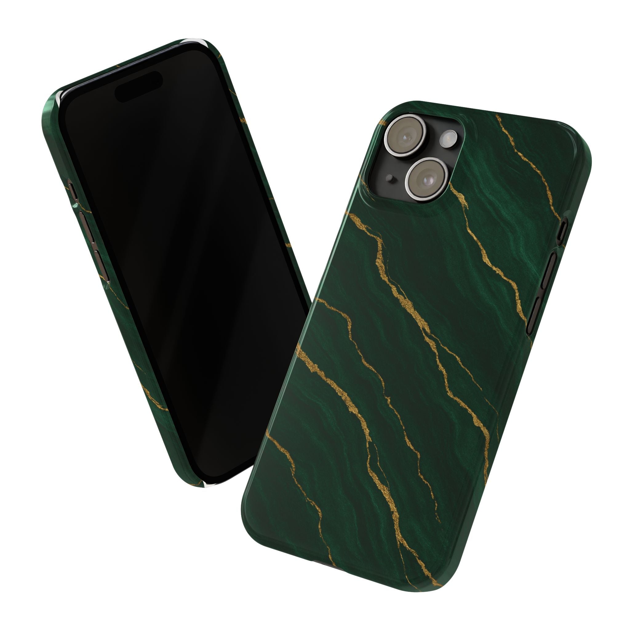 Dark Green Marble with Gold Veins Slim Phone Case