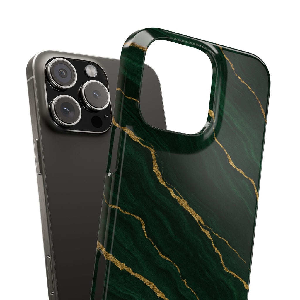 Dark Green Marble with Gold Veins Slim Phone Case