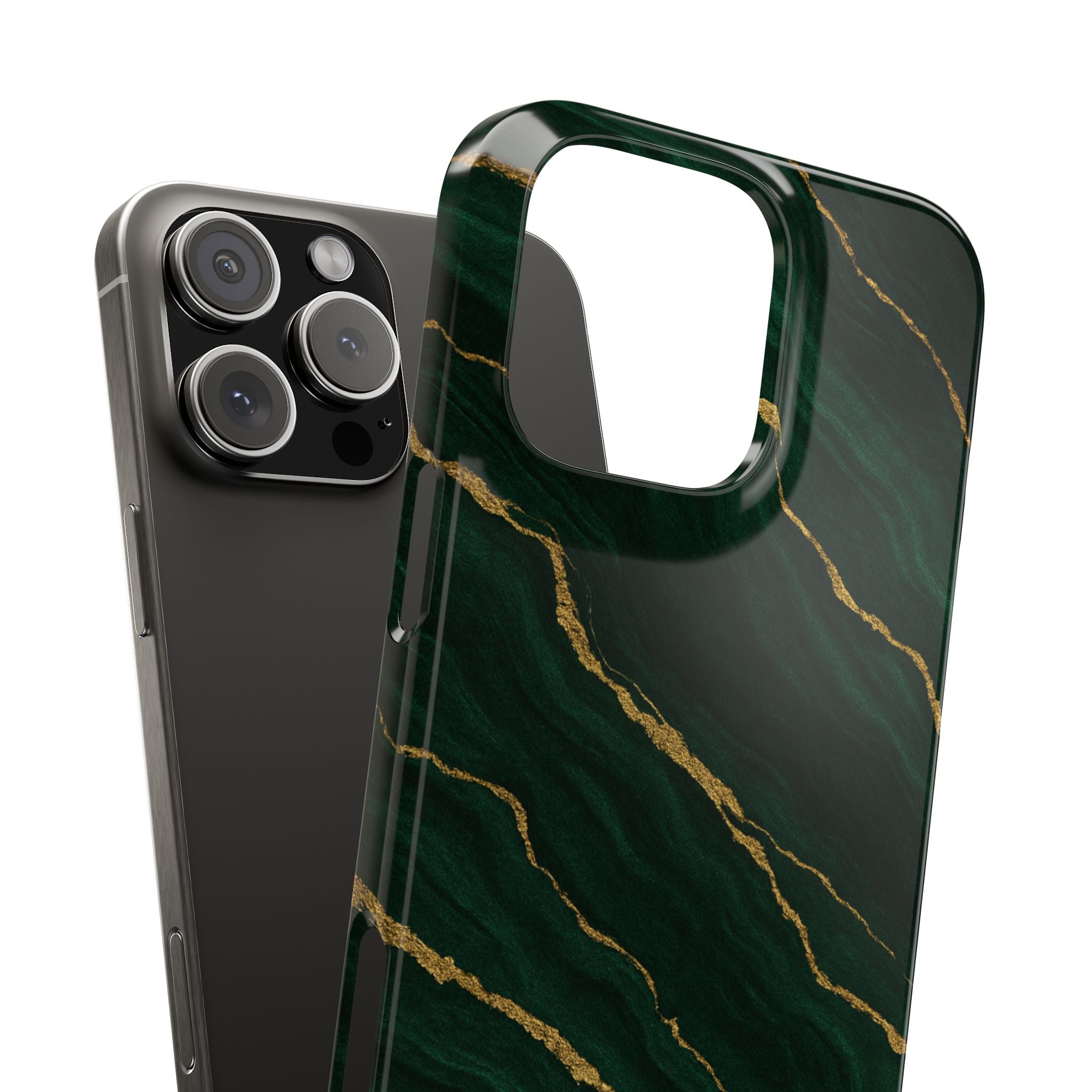 Dark Green Marble with Gold Veins Slim Phone Case