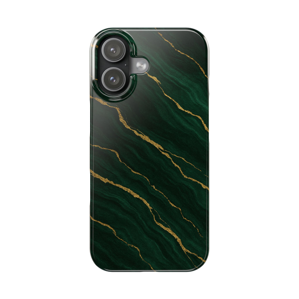 Dark Green Marble with Gold Veins Slim Phone Case