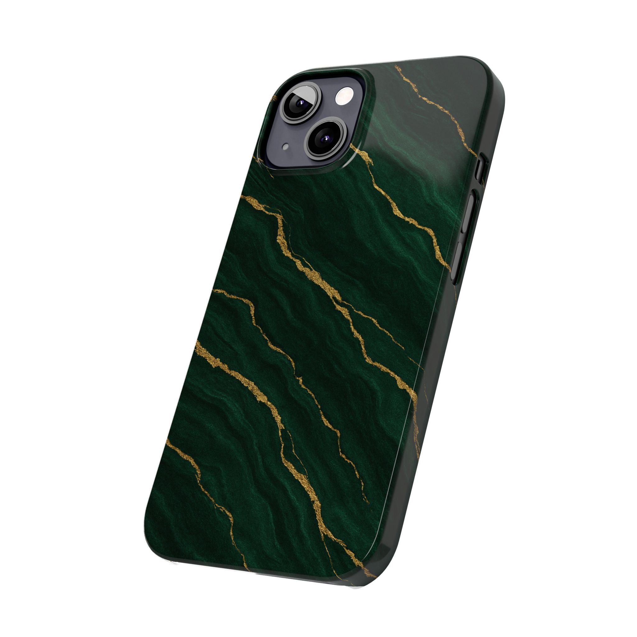 Dark Green Marble with Gold Veins Slim Phone Case