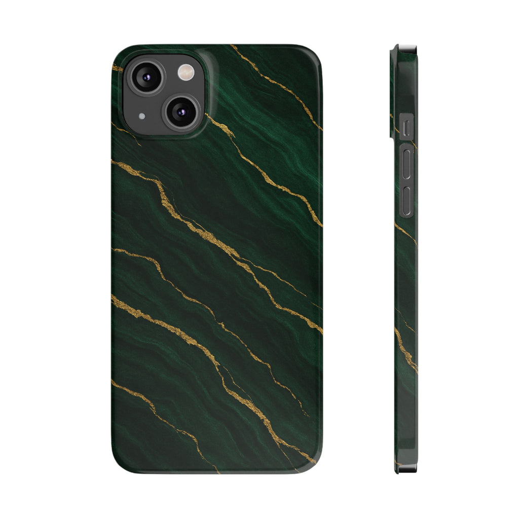 Dark Green Marble with Gold Veins Slim Phone Case