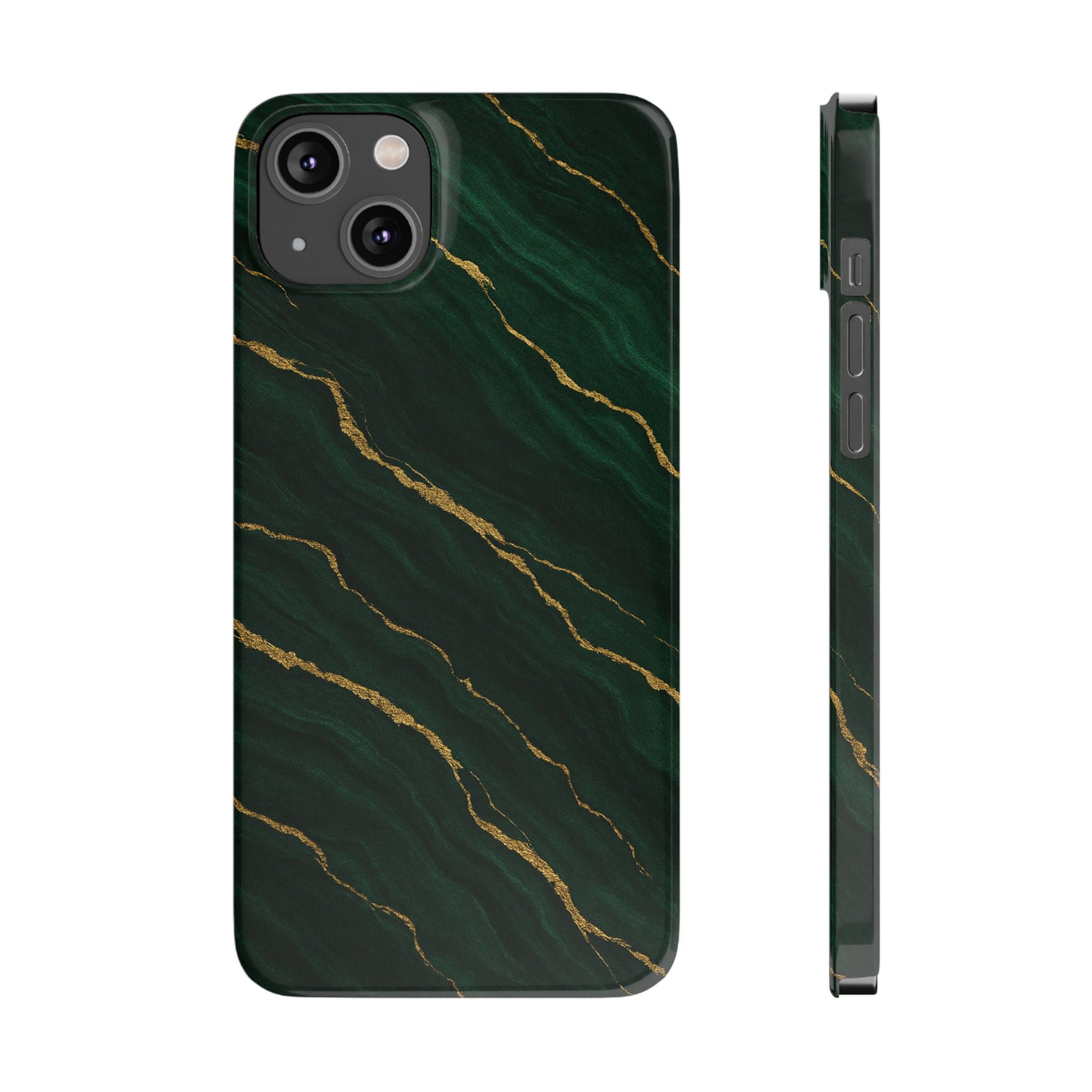 Dark Green Marble with Gold Veins Slim Phone Case