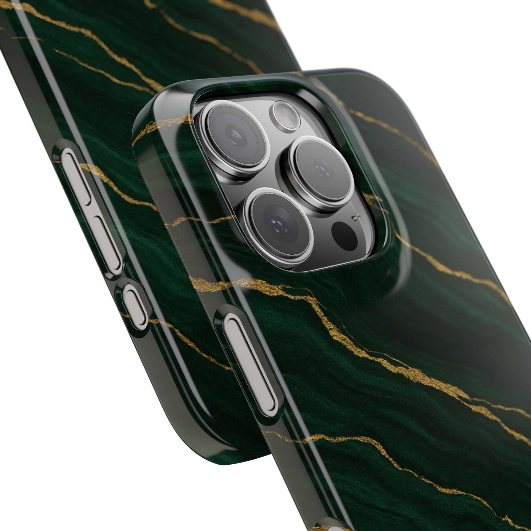 Dark Green Marble with Gold Veins Slim Phone Case