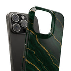 Dark Green Marble with Gold Veins Slim Phone Case