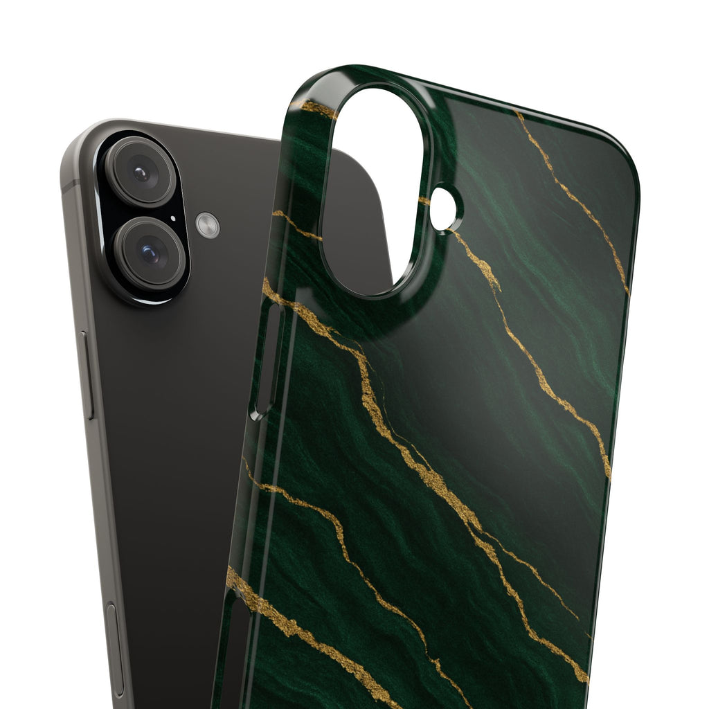 Dark Green Marble with Gold Veins Slim Phone Case