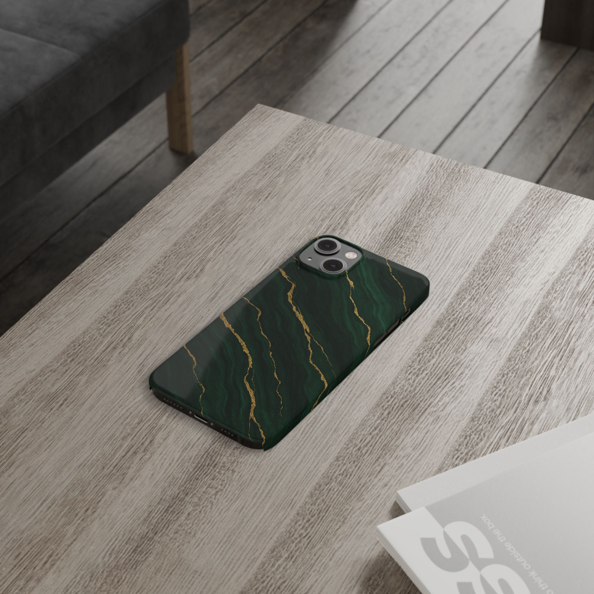 Dark Green Marble with Gold Veins Slim Phone Case